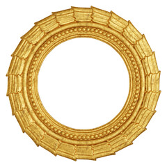 Ornate circular golden frame isolated. 3D rendering