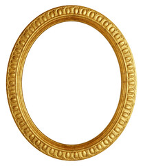Golden oval picture frame isolated. 3D rendering