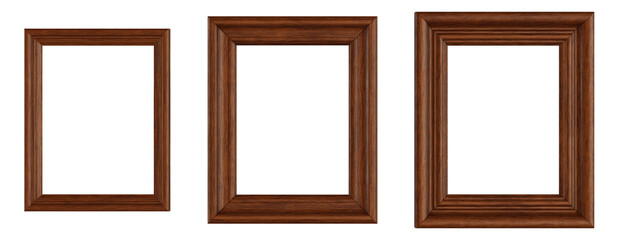 Isolated wooden picture frame set. 3:4 aspect ratio. 3D rendering