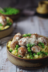Swedish meatballs with mashed potato side dish - typical dish of Swedish cuisine
