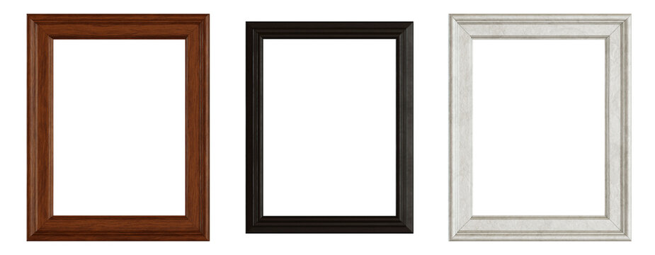 Isolated assorted 3:4 picture frames. 3D rendering