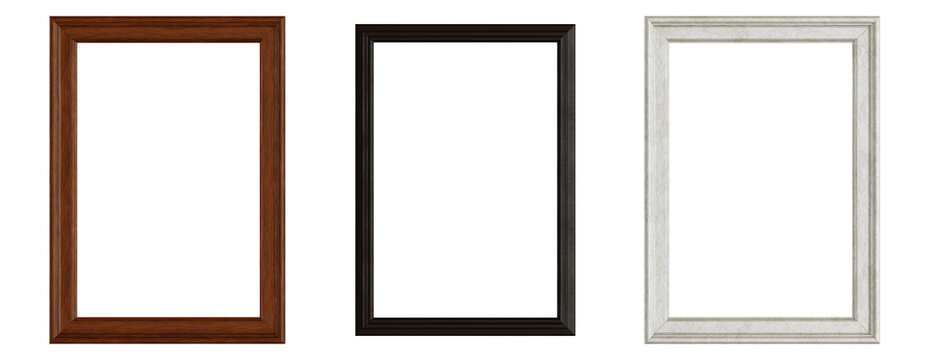 Isolated assorted 2:3 picture frames. 3D rendering