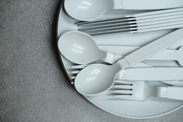 Plastic kitchen set. fabric dishes, plates and forks