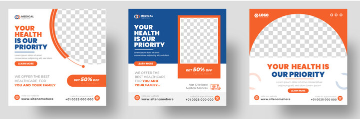 Medical Social Media Post Template, Healthcare Social Media Banner Template, Medical and healthcare social media post template. health doctor social media post banner. Medical Health banner.