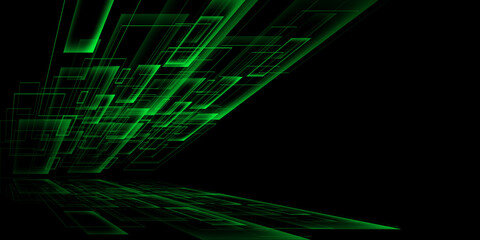 Tech geometric background with green squares