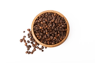 Coffee beans in bowl isolated on white background. Place for copy space. Place for text. MOCAP