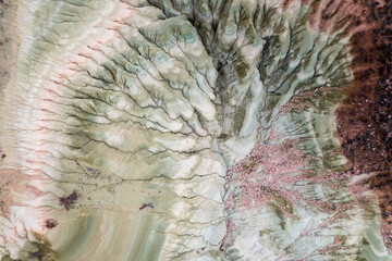Aerial view of dried alluvial lake and mountain