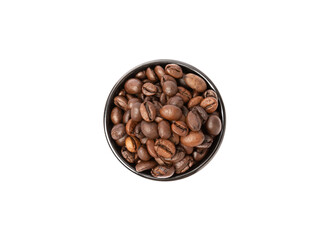 Coffee beans in bowl isolated on white background. Place for copy space. Place for text. MOCAP