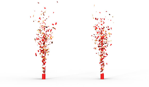 canon &agrave; confettis rouges et or sur fond transparent - rendu 3D