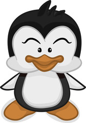 Naughty Baby Penguin facing front isolated white background, flat color