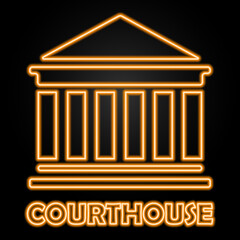 courthouse neon sign, modern glowing banner design, colorful modern design trends on black background. Vector illustration.