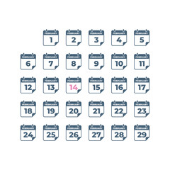 February Calendar Set Icon Vector Template