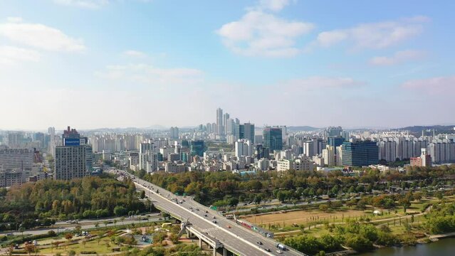 [korea drone footage] Han river landscape, Korea, Seoul, Yanghwa Bridge