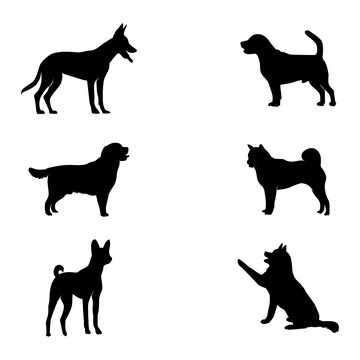 Illustration set of silhouettes of dog on white background
