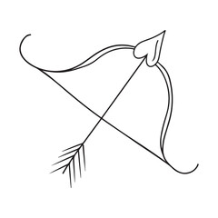 Bow with an arrow in the shape of a heart. Cupid's bow, love concept in black isolated on white backgorund. Hand drawn vector sketch illustration in simple doodle vintage engraved style.