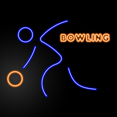 bowling neon sign, modern glowing banner design, colorful modern design trends on black background. Vector illustration.