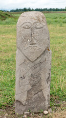 Historical stone sculptures near Old Burana tower that depict various figures and scenes from Kyrgyz history and culture. These sculptures provide insight into country's rich history and traditions