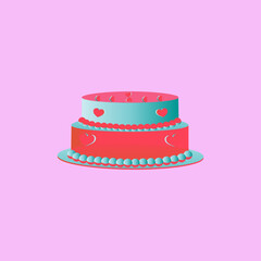 wedding cake with pink roses vector illustration with light pink background