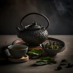 Foto op Aluminium photo oolong green tea in a teapot and bowl photography © yuniazizah