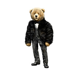 cute teddy bear wearing fur and tuxedo