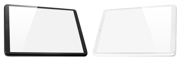 Black and white tablet computers, isolated on white background