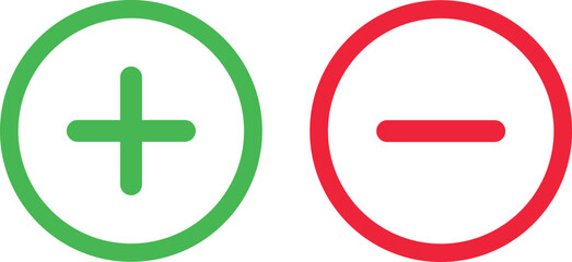 green plus and red minus symbols, round vector  - obrazy, fototapety, plakaty