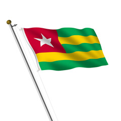 Togo flagpole 3d illustration on white with clipping path
