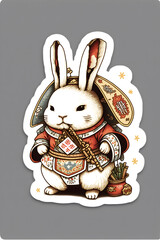 Chinese new year decorations, lunar New year illustration, Fu rabbit sticker, white background, isolated white background 