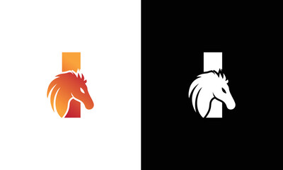 Initial letter I with horse vector logo design. Horse Letter I Illustration Template Icon.