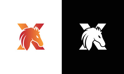 Initial letter X with horse vector logo design. Horse Letter X Illustration Template Icon.