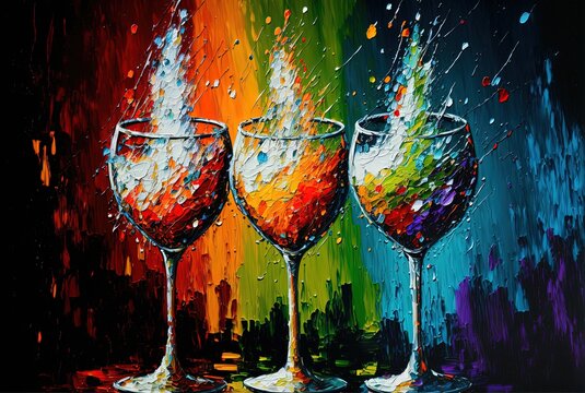 oil painting style illustration of champagne glass celebration theme background 