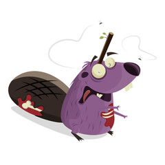 funny cartoon illustration of a zombie beaver