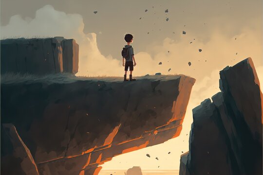 A boy looks at the eclipse from a cliff