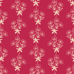 Seamless botanical pattern of purple flowers. Vector stock illustration eps10.
