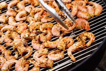 grilled shrimps on the grill