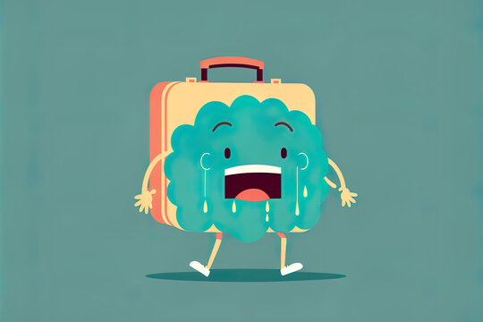 Illustration of a brain waving good bye with a flat suitcase. Generative AI