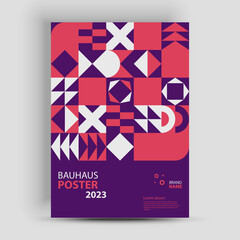 Abstract geometric posters. Bauhaus geometric backgrounds, vector circle, triangle, and square lines color art design.