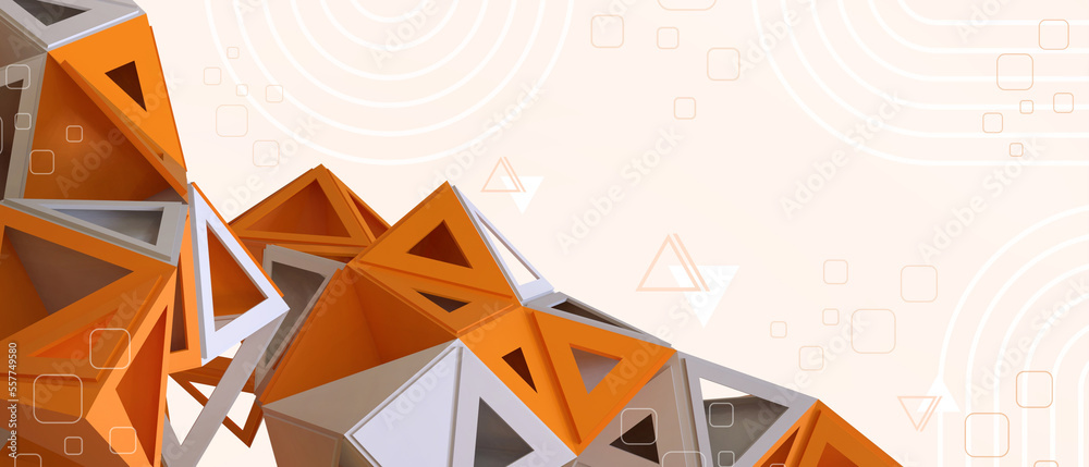 Poster 3d abstract background. technology science and network connection structure concept on orange. secur