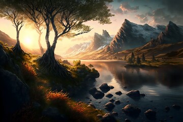 Fantasy forest landscape illustration