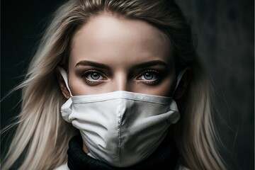 Junge Frau mit FFP 2 Maske zum Schutz gegen Corona Ansteckung in der Pandemie, ai generativ