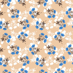 Seamless botanical pattern of purple flowers. Vector stock illustration eps10.