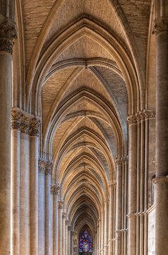 Archway in the gothic cathedral of Reims