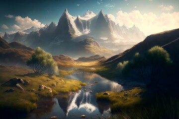 Fantasy forest landscape illustration