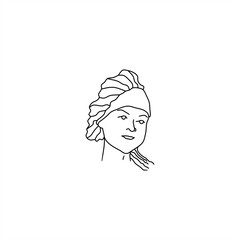line art illustration of a beautiful female chef