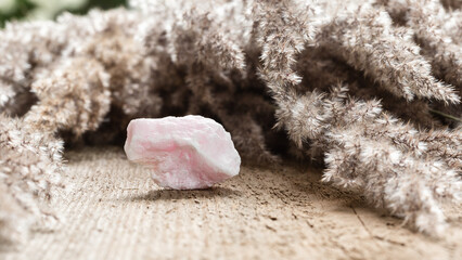 Manganocalcite or Manganoan Calcite Stone on Wood