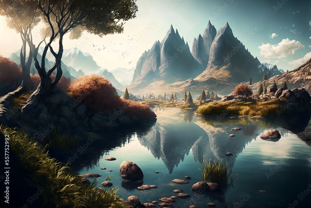 Wall mural fantasy forest landscape illustration