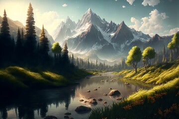 Fantasy forest landscape illustration