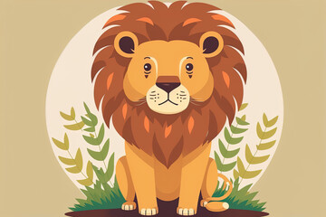 Obraz premium Little lion in a flat design. Generative AI