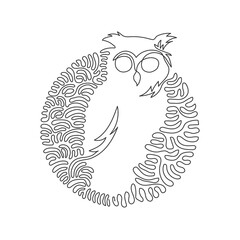 Single swirl continuous line drawing of cute owl abstract art. Continuous line draw graphic design vector illustration style of predator animal for icon, sign, minimalism modern wall decor