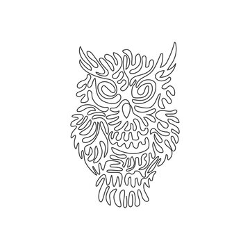 Continuous curve one line drawing birds of prey curve abstract art. Single line editable stroke vector illustration of owls roost alone for logo, wall decor and poster print decoration